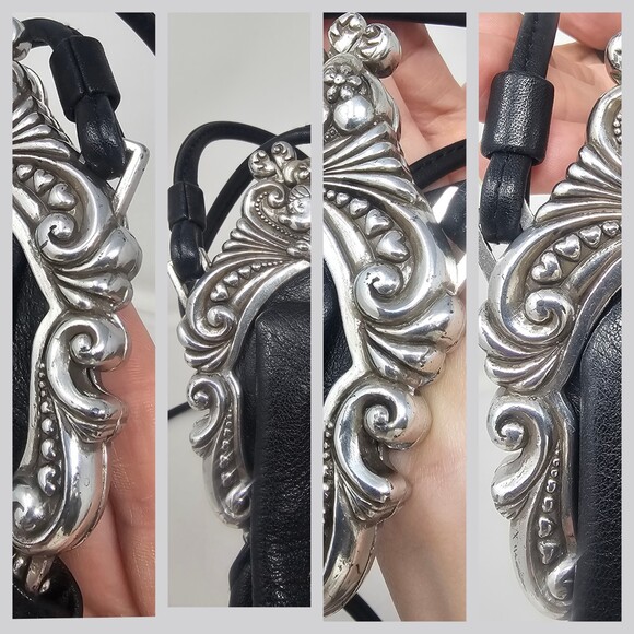 Vtg Rare Brighton One World Mini Mouse Crossbody Black Leather Ornate Kiss Lock - Picture 10 of 11